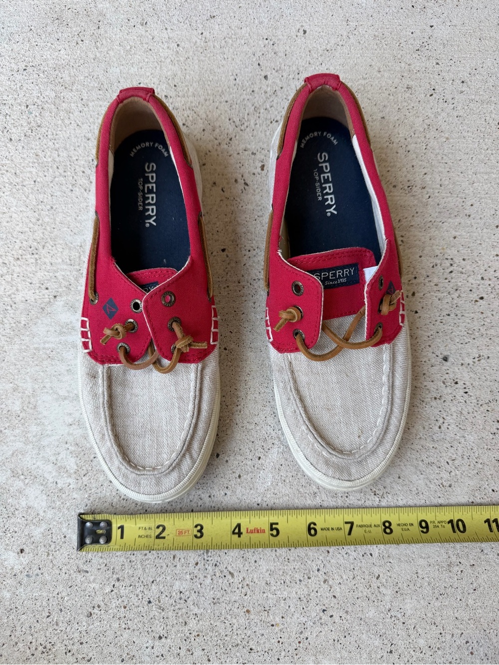 Sperry Crest Boat Canvas Shoes Womens 7.5 Red Beige Memory Foam - Picture 8 of 8